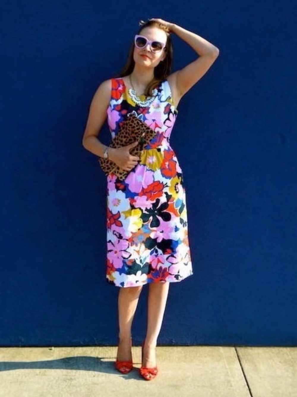 Anthropologie Floral Midi Dress in Pink, Yellow, Red, Black 0